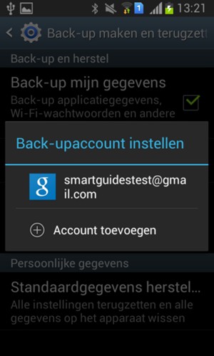 Selecteer uw back-up-account