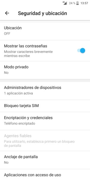 Para cambiar el PIN de la tarjeta SIM, vuelva al menú Seguridad y ubicación, desplácese y seleccione Bloqueo tarjeta SIM