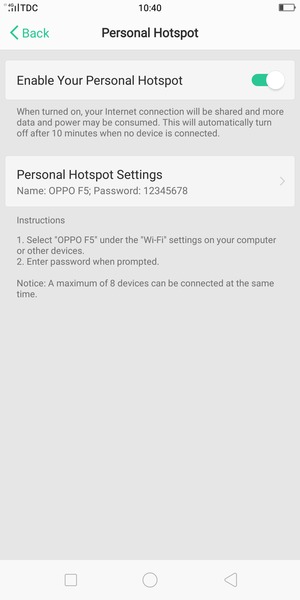 Your phone is now set up for use as a modem