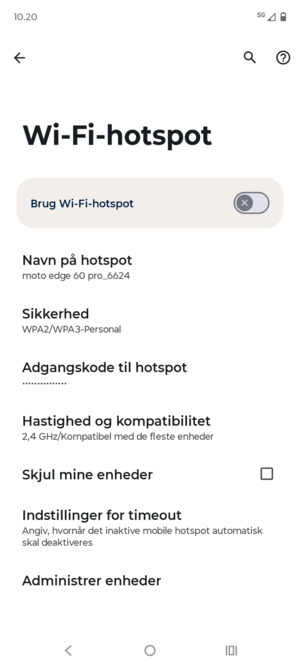 Vælg Adgangskode til hotspot