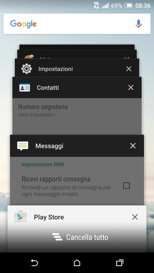 Seleziona Cancella tutto per chiudere tutte le applicazioni in esecuzione