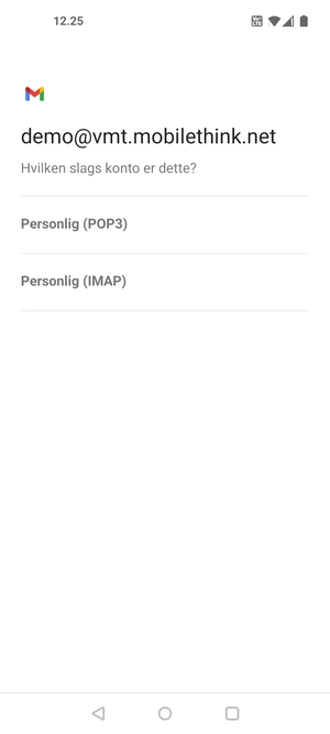 Vælg Personlig (POP3) eller Personlig (IMAP)