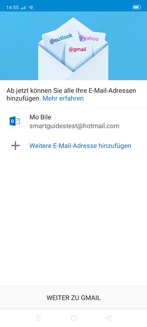 Wählen Sie WEITER ZU GMAIL