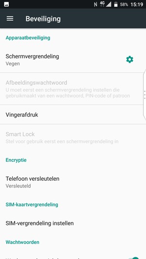 Om uw schermvergrendeling te activeren, ga naar het Beveiliging-menu en selecteer Schermvergrendeling
