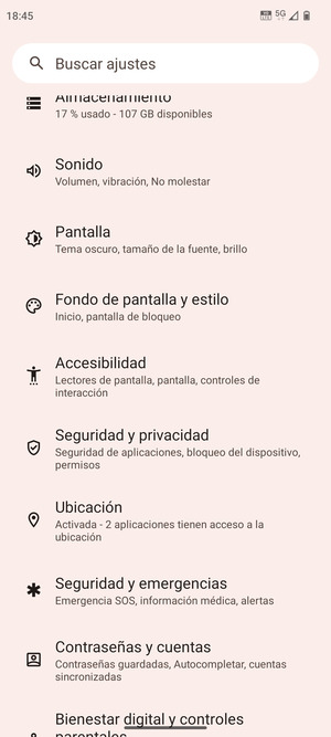 Desplácese y seleccione Seguridad y privacidad