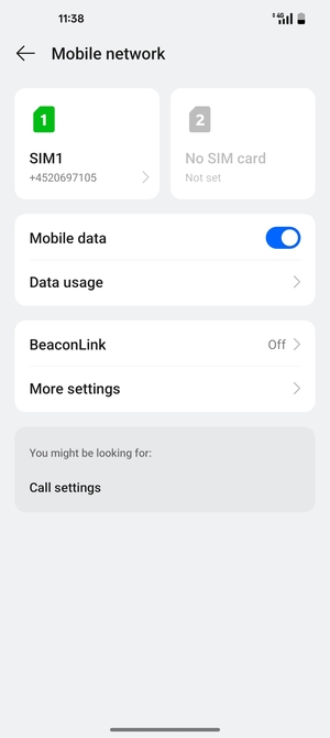 Select SIM1 or SIM2