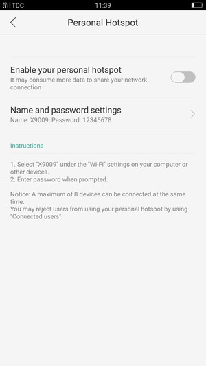Select Name and password settings