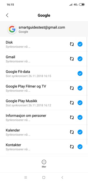Dine kontakter fra Google vil synkroniseres til smarttelefonen din