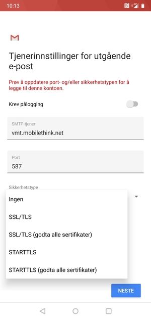 Velg Ingen og NESTE