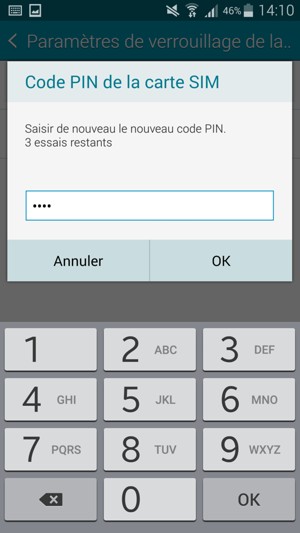 Veuillez confirmer votre nouveau code PIN de la carte SIM et sélectionner OK