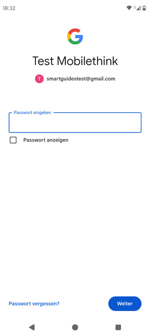 Geben Sie Ihre Passwort ein und wählen Sie Weiter