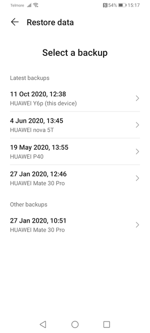 Select the latest backup from the list