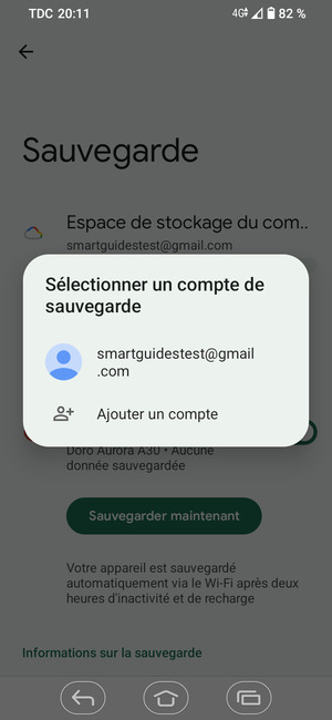 Sélectionnez votre compte de sauvegarde