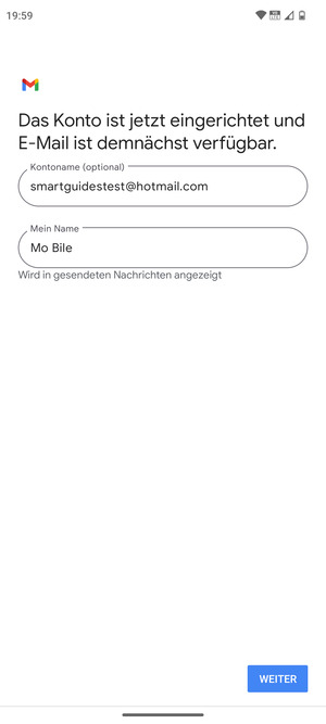 Geben Sie Ihrem Konto einen Namen und geben Sie Ihren Namen ein. Wählen Sie WEITER
