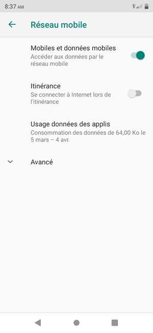 Sélectionnez Avancé