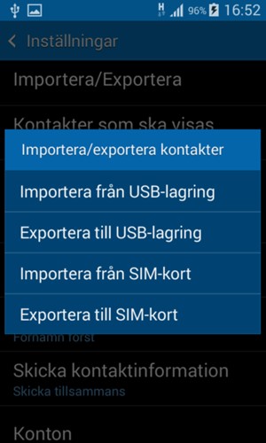Välj Impotera från SIM-kort