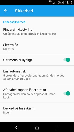 Din telefon er nu sikret med en skærmlås