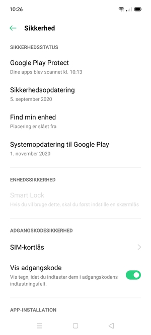 Scroll til og vælg SIM-kortlås