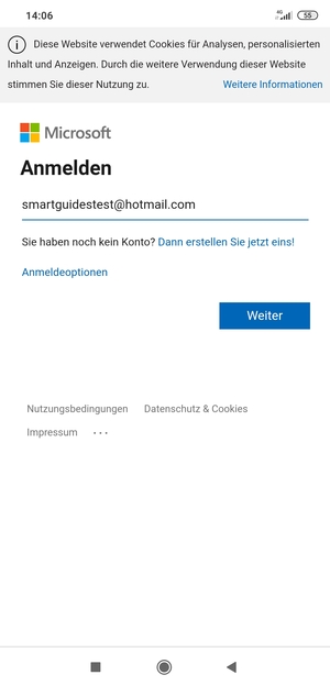 Geben Sie Ihre Hotmail Adresse ein und wählen Sie Weiter