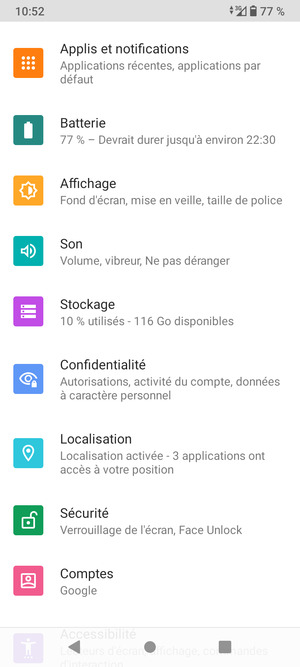 Faites défiler et sélectionnez Localisation