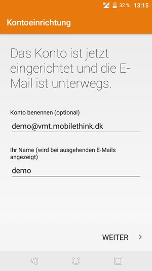 Geben Sie Ihrem Konto einen Namen und geben Sie Ihren Namen ein. Wählen Sie WEITER