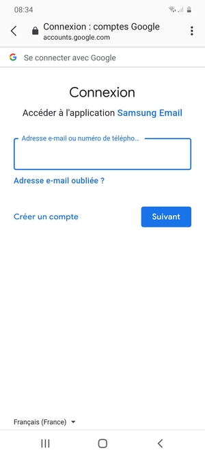 Saisissez votre adresse Gmail et sélectionnez Suivant