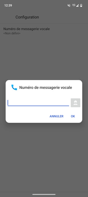Saisissez le Numéro de messagerie vocale et sélectionnez OK