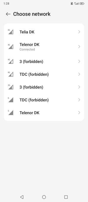 Select a network operator from the list