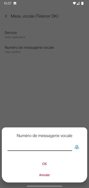 Saisissez le Numéro de messagerie vocale et sélectionnez OK