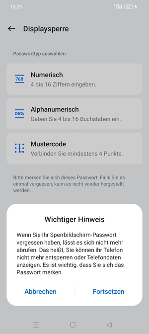 Wählen Sie Fortsetzen