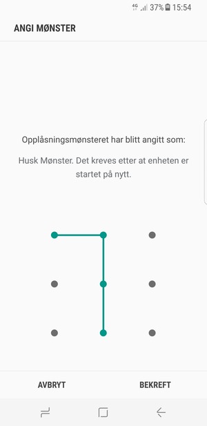Tegn opplåsingsmønsteret igjen og velg BEKREFT