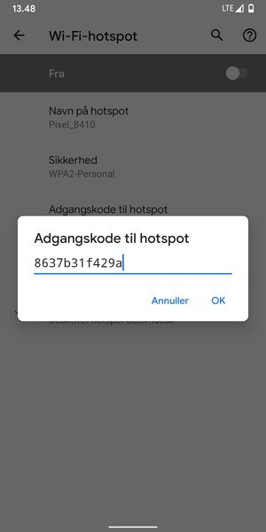 Indtast en Wi-Fi-hotspot adgangskode på minimum 8 tegn og vælg OK