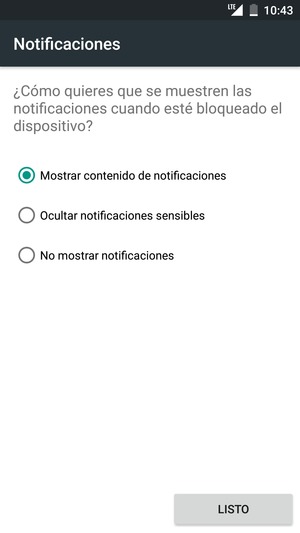 Seleccione la opción deseada y seleccione LISTO