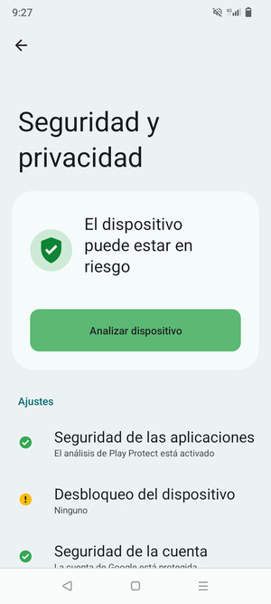 Seleccione Desbloqueo del dispositivo