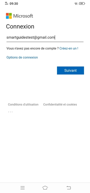 Saisissez votre adresse e-mail et sélectionnez Suivant
