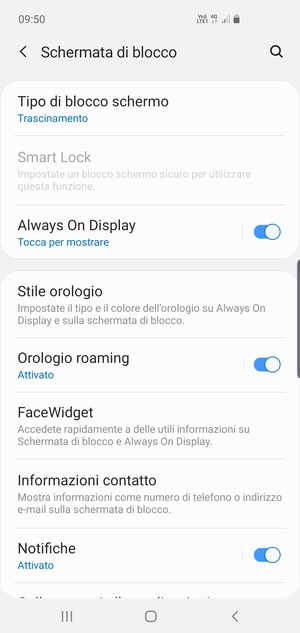 Seleziona Tipo di blocco schermo