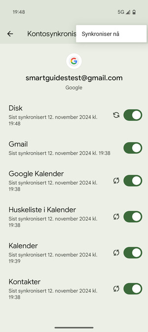 Velg Synkroniser nå