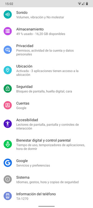 Desplácese y seleccione Seguridad