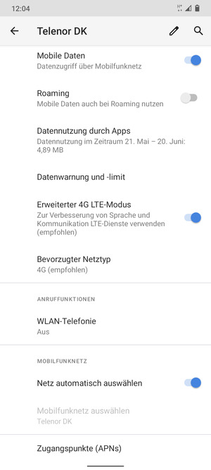 Scrollen Sie und wählen Sie Zugangspunkte (APNs)