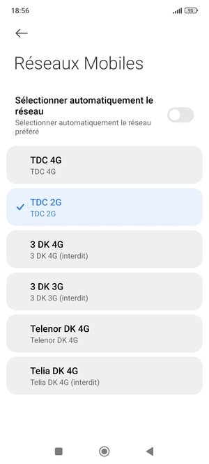 Sélectionnez un opérateur réseau dans la liste