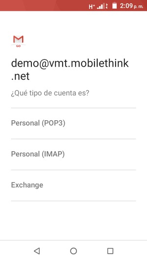 Seleccione Personal (POP3) o Personal (IMAP)
