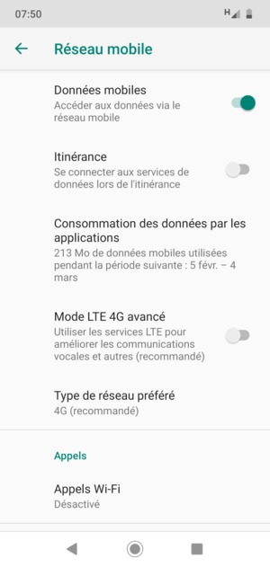 Sélectionnez Type de réseau préféré