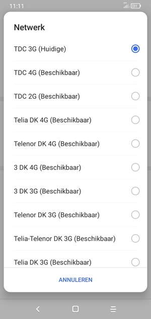 Selecteer een netwerkoperator uit de lijst