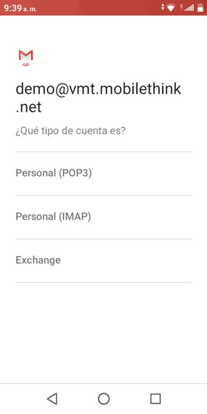 Seleccione Personal (POP3) o Personal (IMAP)