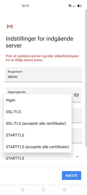Vælg Ingen og NÆSTE