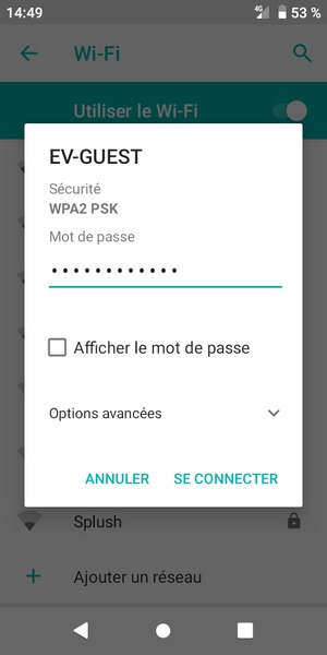 Saisissez le mot de passe du Wi-Fi et sélectionnez SE CONNECTER