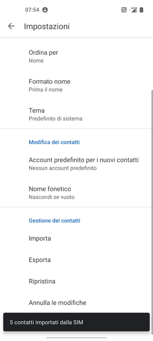 I tuoi contatti verranno salvati sul tuo account Google, e salvati sul tuo telefono la prossima volta che Google sarà sincronizzato.