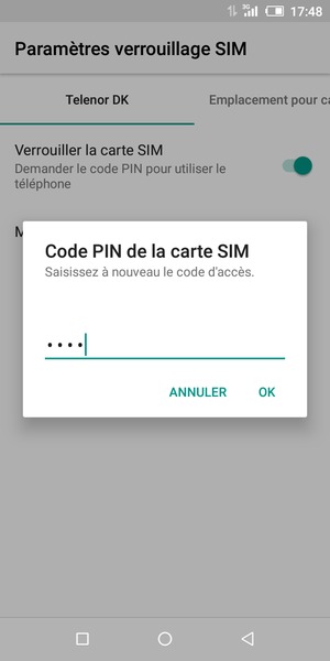 Veuillez confirmer votre nouveau code PIN de la carte SIM et sélectionner OK