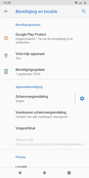Om uw schermvergrendeling te activeren, ga naar het Beveiliging en locatie-menu en selecteer Schermvergrendeling