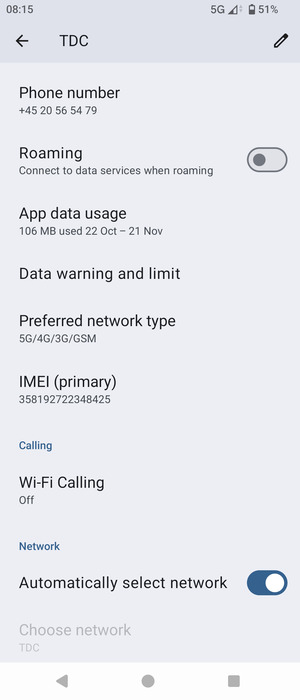 Scroll to and select Preferred network type
